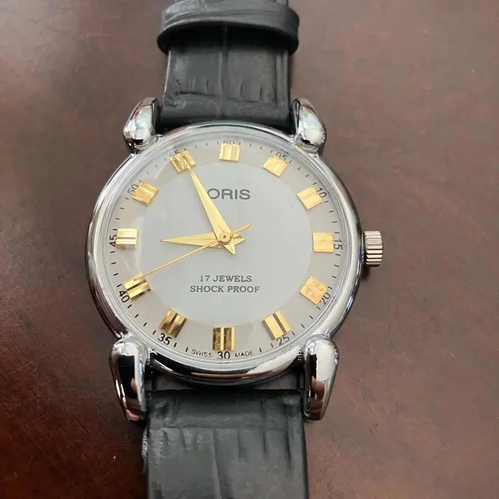 Rare Vintage Oris Two-Tone Classic Watch with Black Strap 36mm